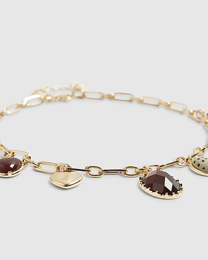 river island Brown Gem Charm Necklace