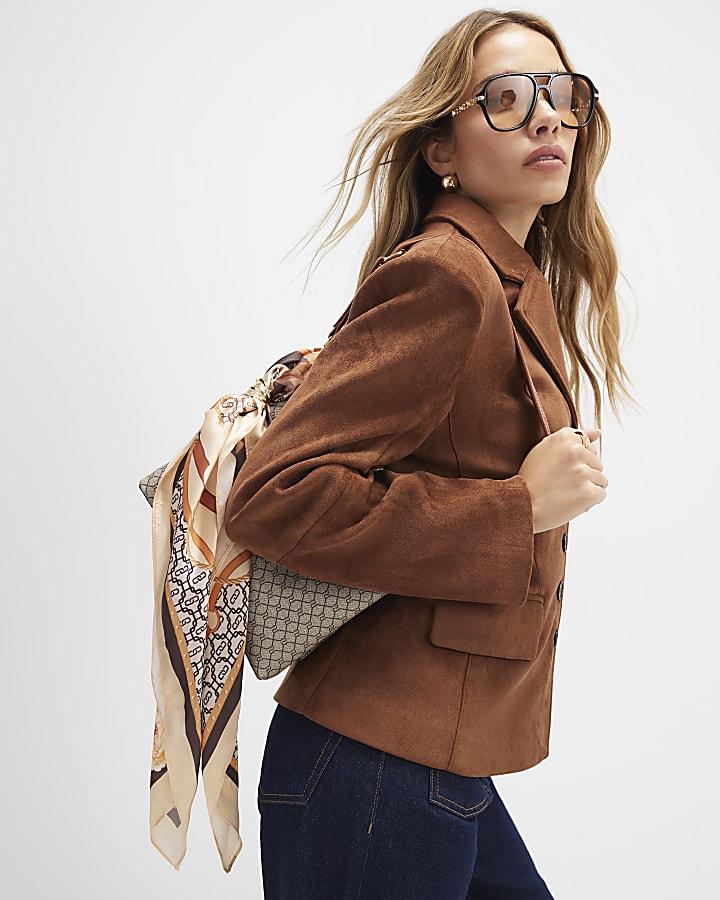 River Island Brown Geometric Floral Neck Scarf