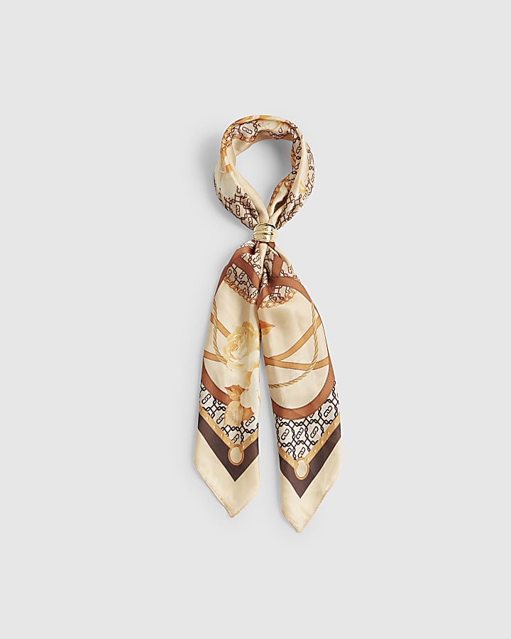 River Island Brown Geometric Floral Neck Scarf