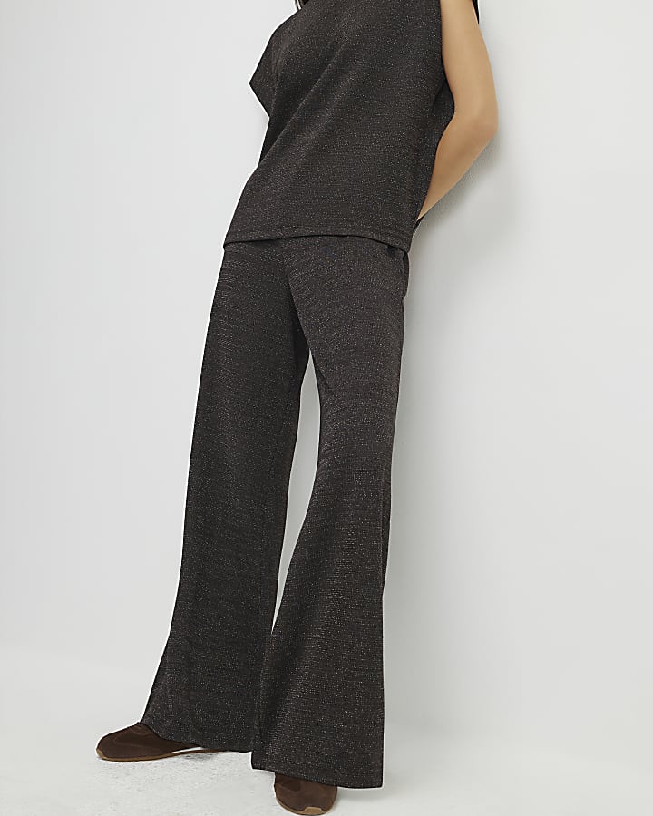 River Island Brown Glitter Wide Leg Trousers