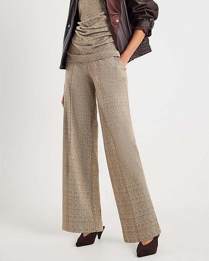 River Island Brown Herringbone Wide Leg Trousers