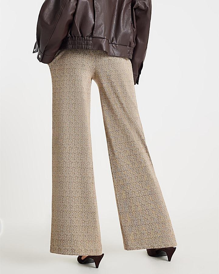 River Island Brown Herringbone Wide Leg Trousers