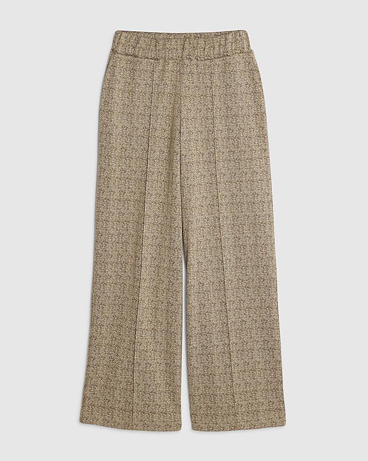 river island Brown Herringbone Wide Leg Trousers