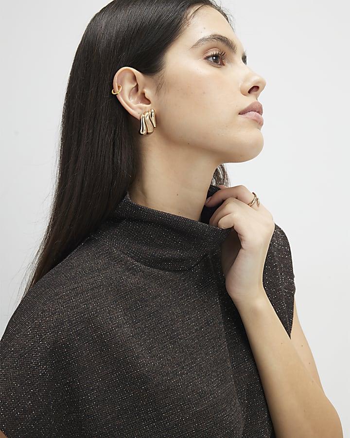 River Island Brown High Neck Glitter Top