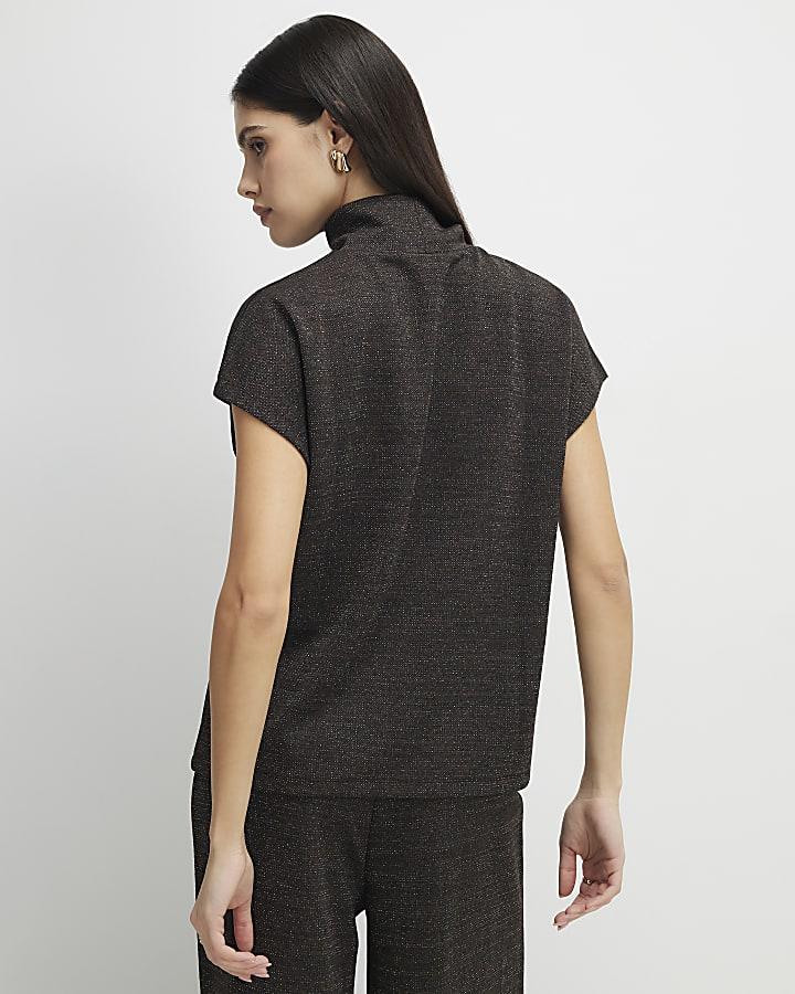 River Island Brown High Neck Glitter Top