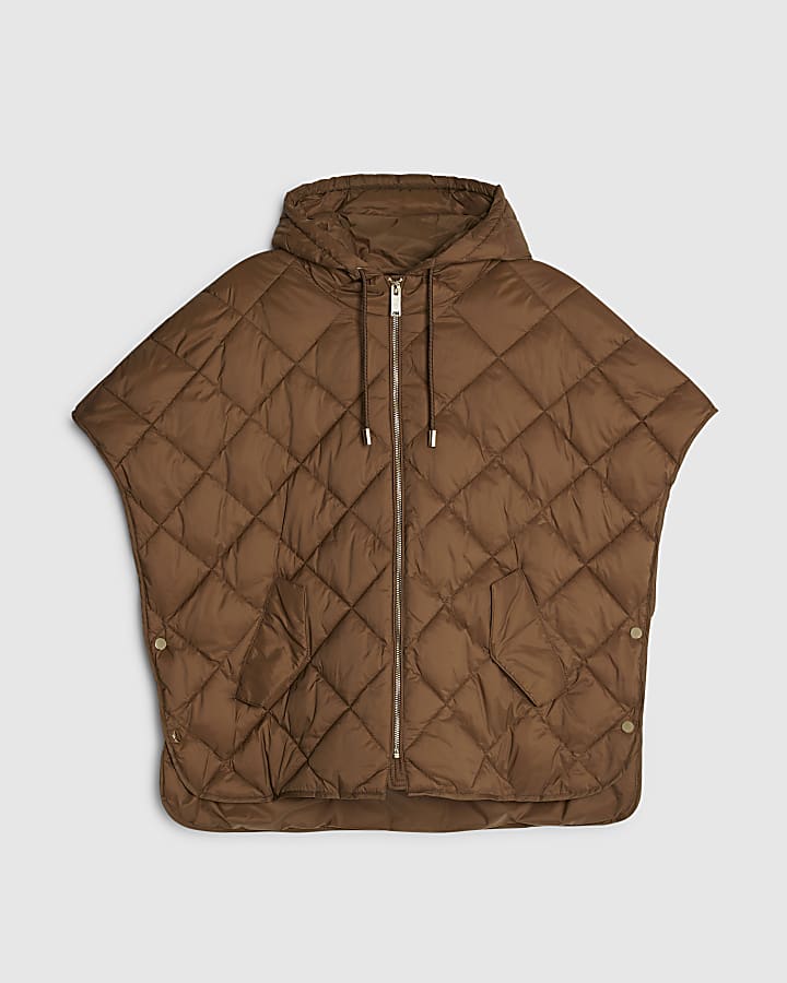 River Island Brown Hooded Puffer Cape