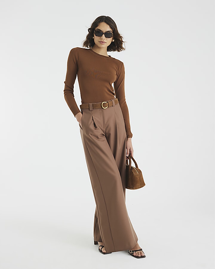 River Island Brown Knit Long Sleeve Top