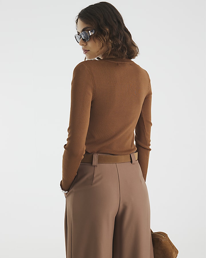River Island Brown Knit Long Sleeve Top