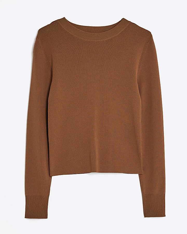 river island Brown Knit Long Sleeve Top