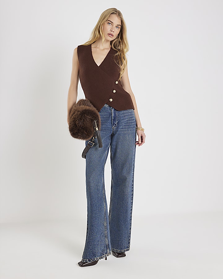 River Island Brown Knitted Asymmetric Waistcoat