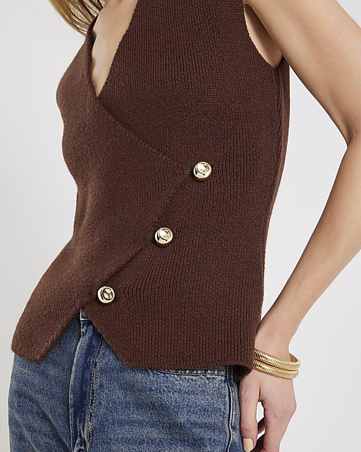 River Island Brown Knitted Asymmetric Waistcoat