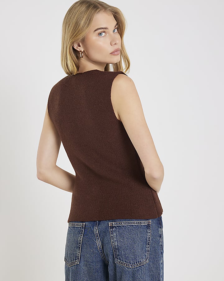 River Island Brown Knitted Asymmetric Waistcoat