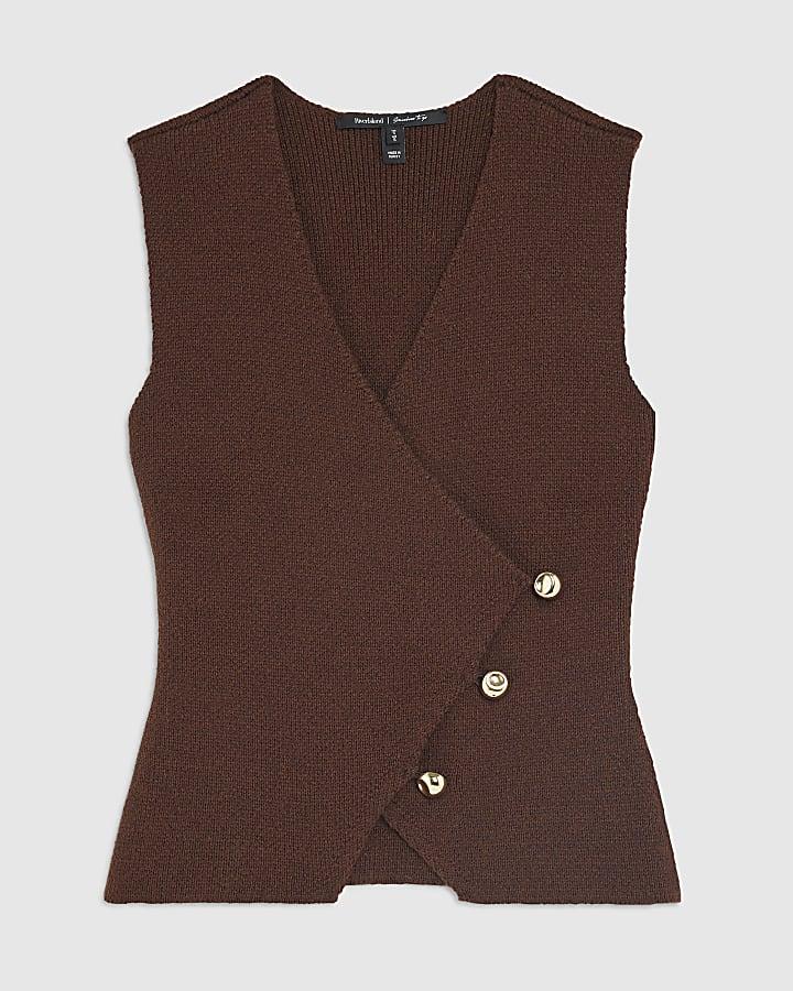 river island Brown Knitted Asymmetric Waistcoat