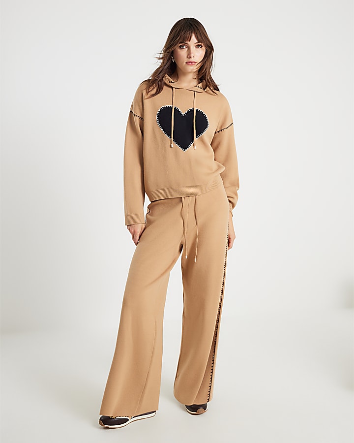 River Island Brown Knitted Heart Hoodie