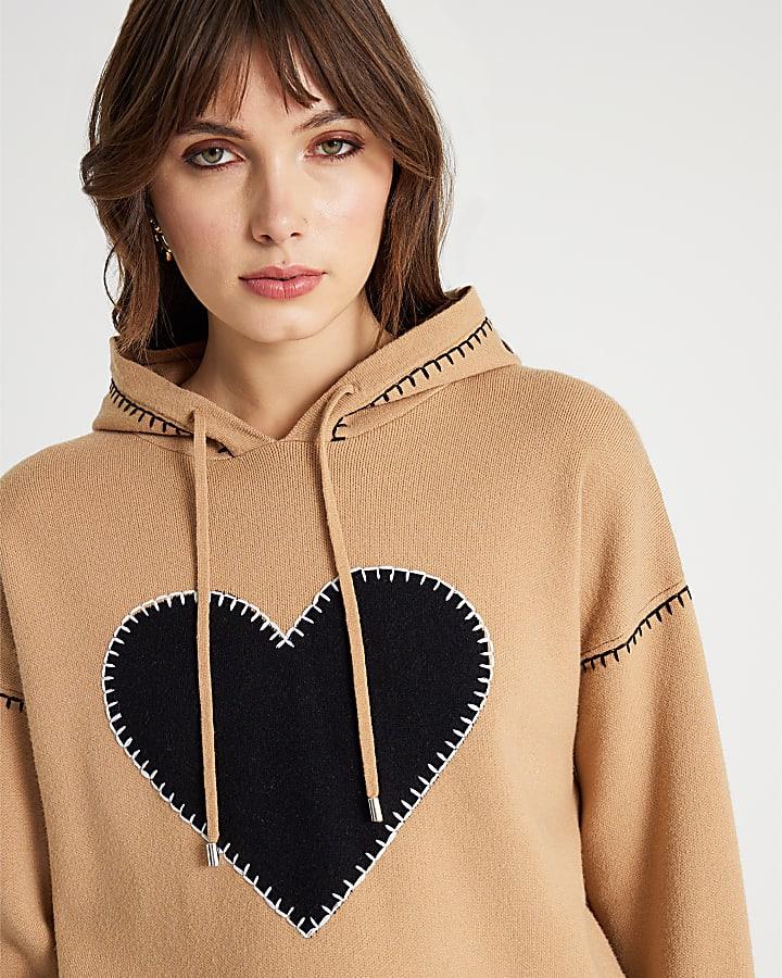 River Island Brown Knitted Heart Hoodie
