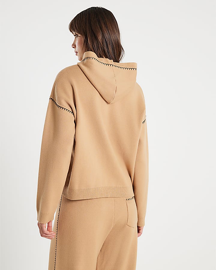 River Island Brown Knitted Heart Hoodie
