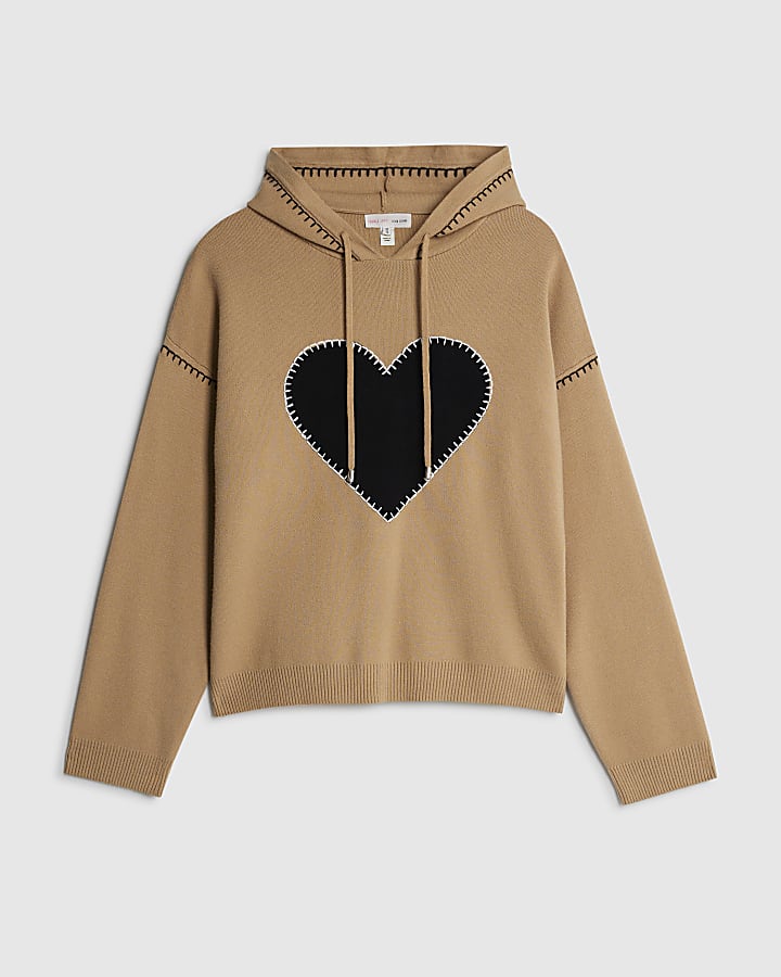river island Brown Knitted Heart Hoodie