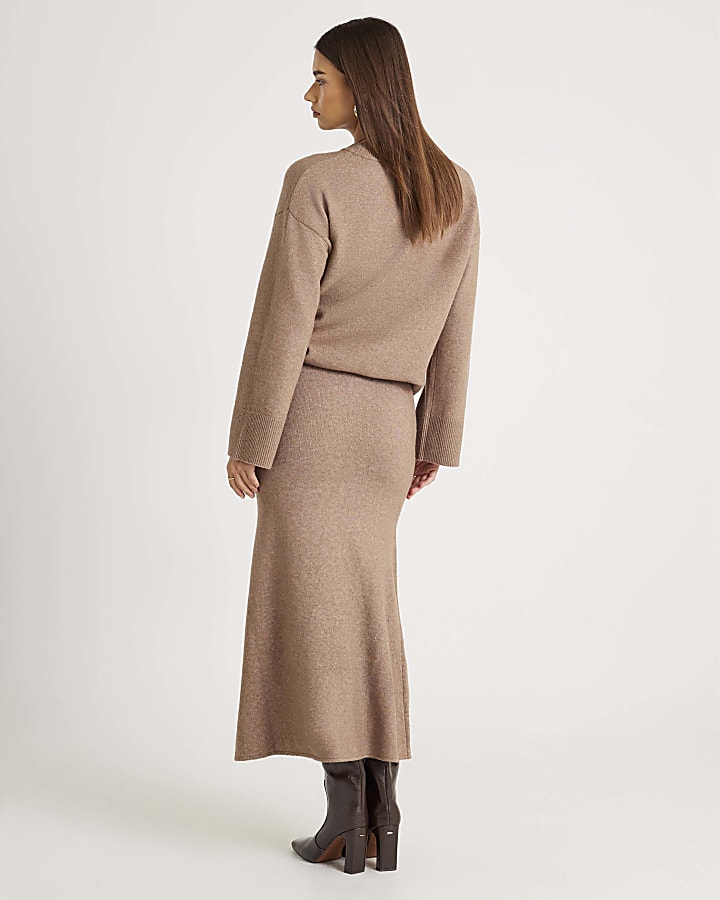 river island Brown Knitted Midi Skirt