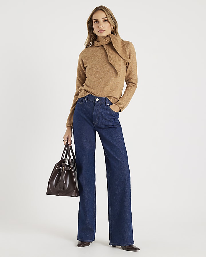 River Island Brown Knitted Neck Tie Jumper