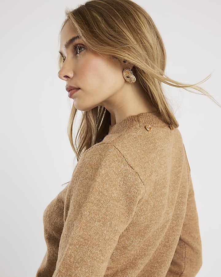 River Island Brown Knitted Neck Tie Jumper