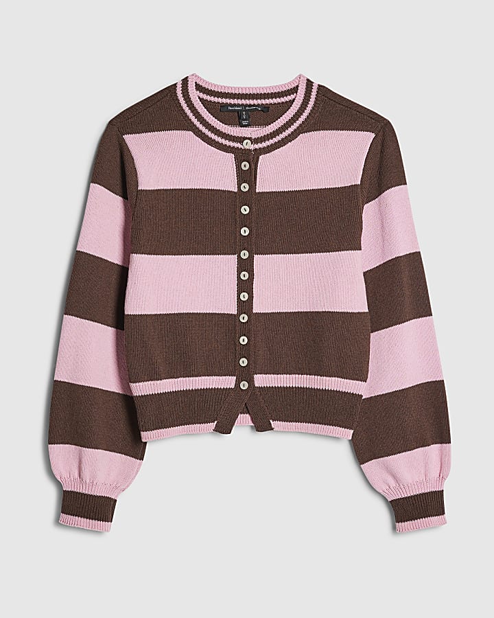 river island Brown Knitted Striped Cardigan