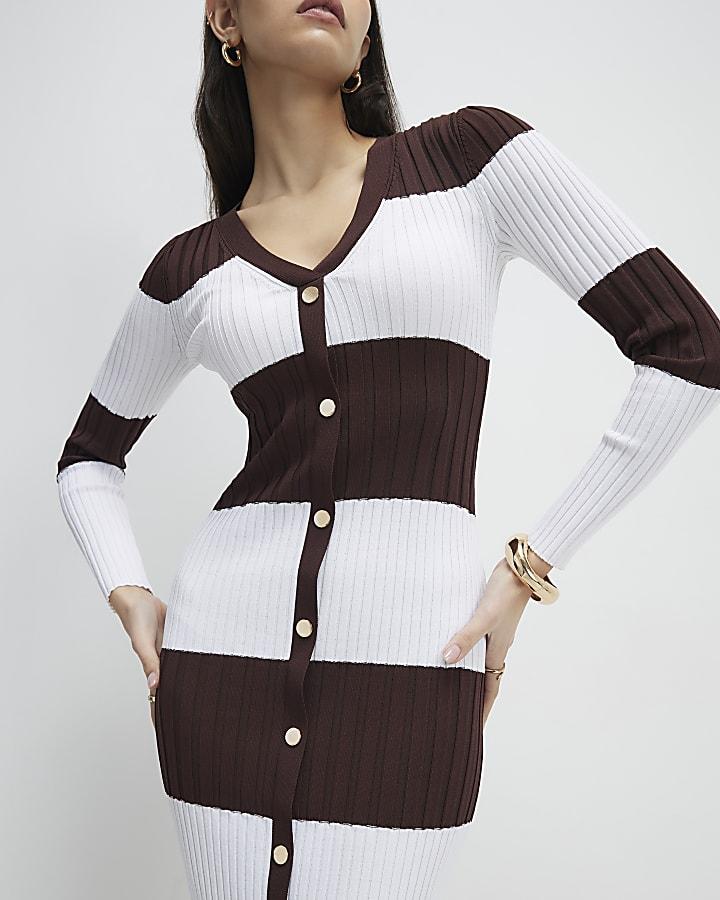 River Island Brown Knitted Striped Midi Dress