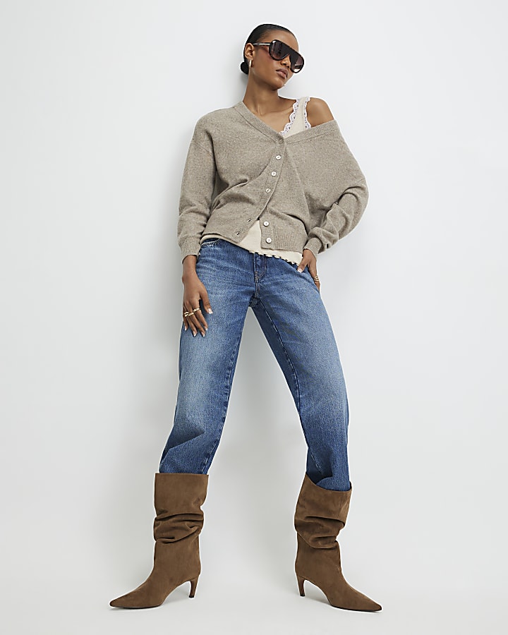 River Island Brown Knitted V Neck Cardigan