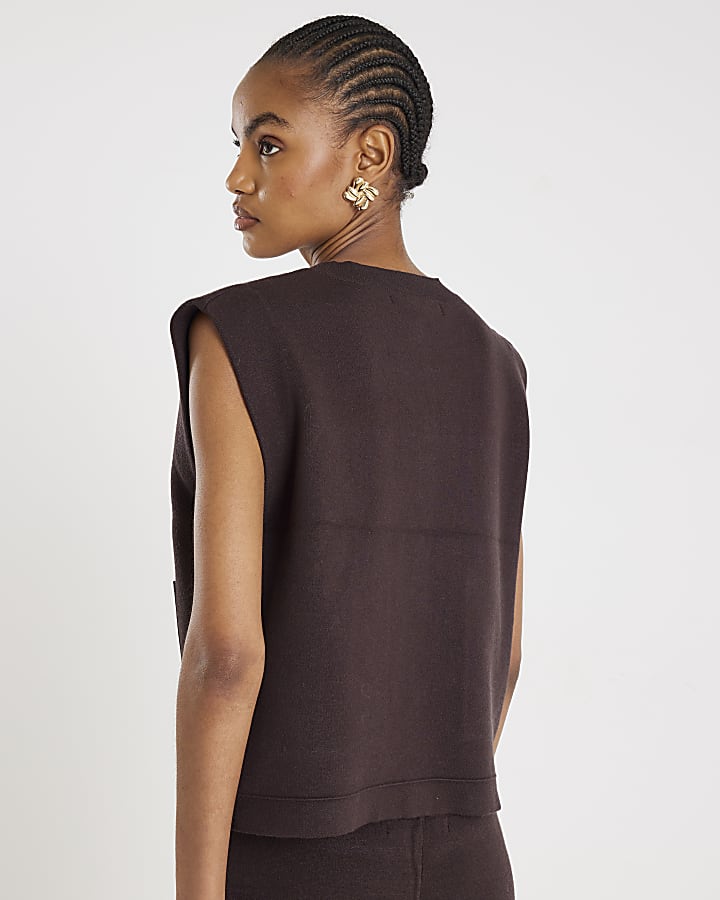 River Island Brown Knitted Waistcoat