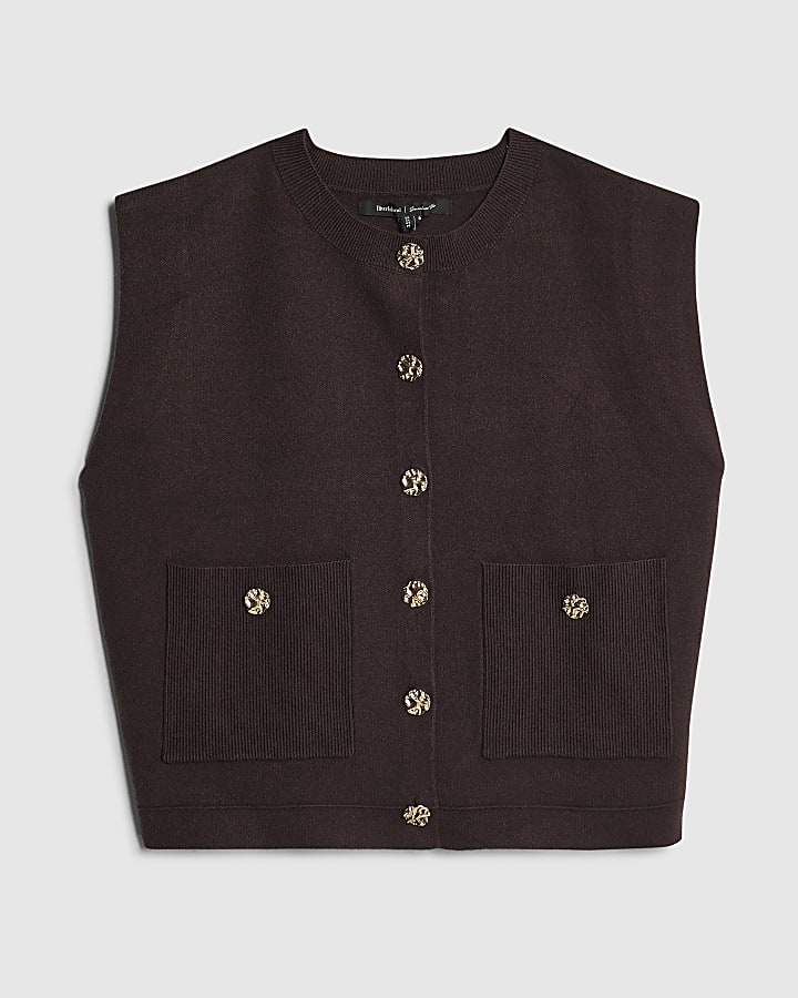 river island Brown Knitted Waistcoat