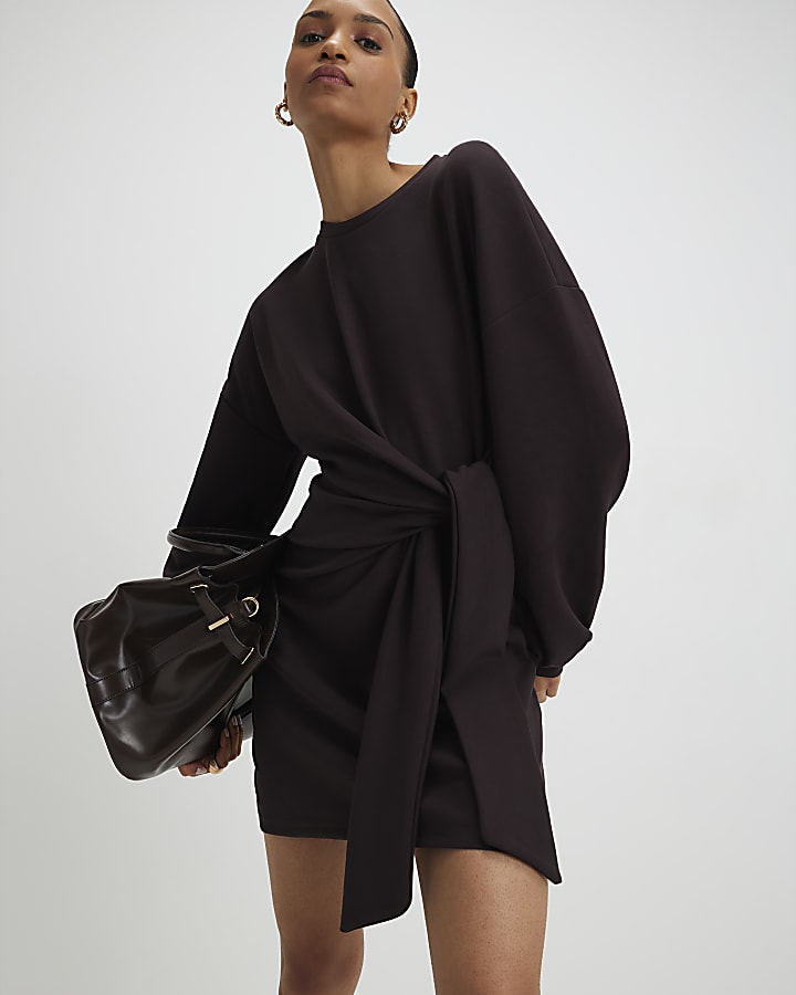 River Island Brown Knot Side Mini Dress