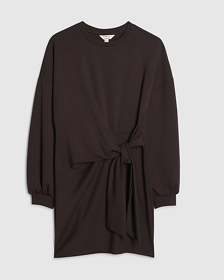 river island Brown Knot Side Mini Dress
