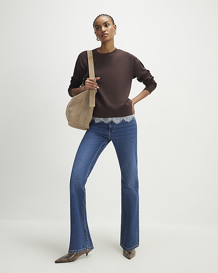 River Island Brown Lace Hem Jumper