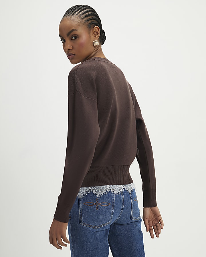 River Island Brown Lace Hem Jumper