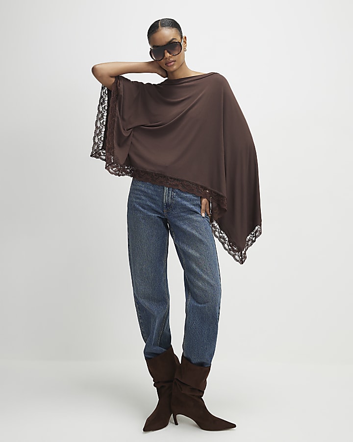 River Island Brown Lace Trim Cape