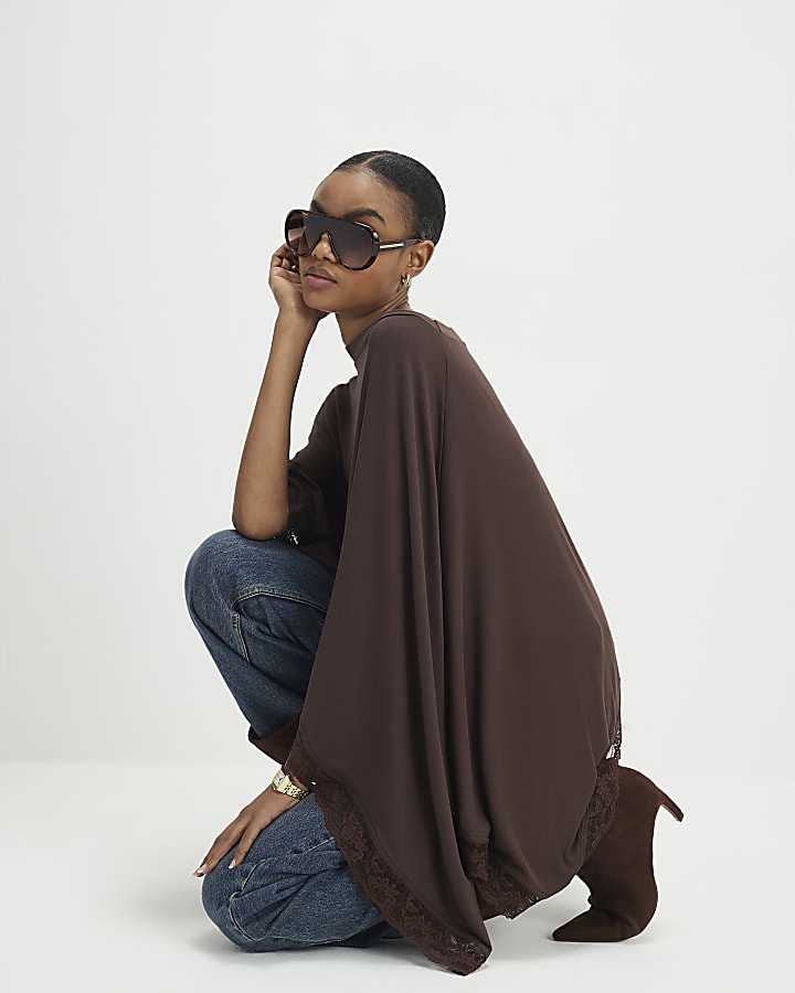 River Island Brown Lace Trim Cape