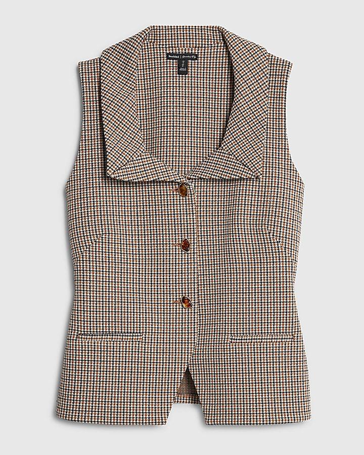 river island Brown Lapel Check Waistcoat