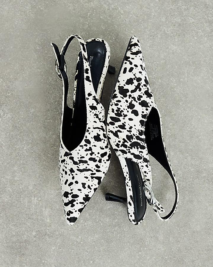 River Island Brown Leather Cow Print Court Shoes