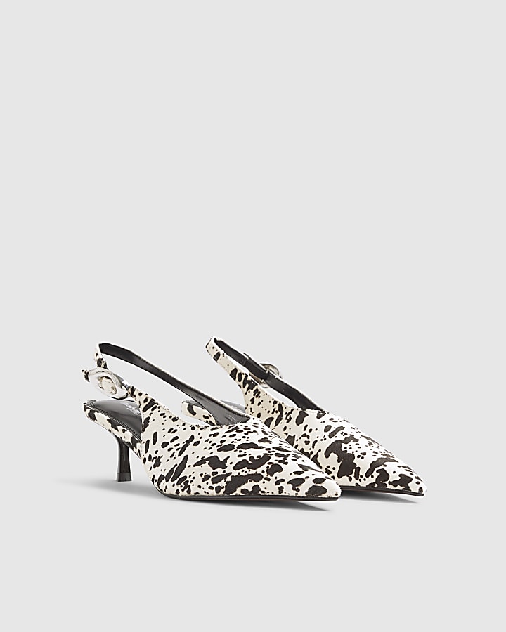 River Island Brown Leather Cow Print Court Shoes