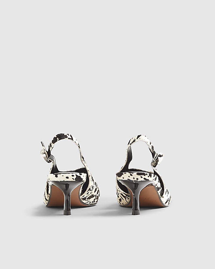 River Island Brown Leather Cow Print Court Shoes