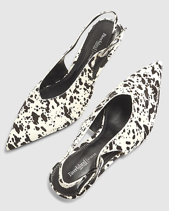 river island Brown Leather Cow Print Court Shoes