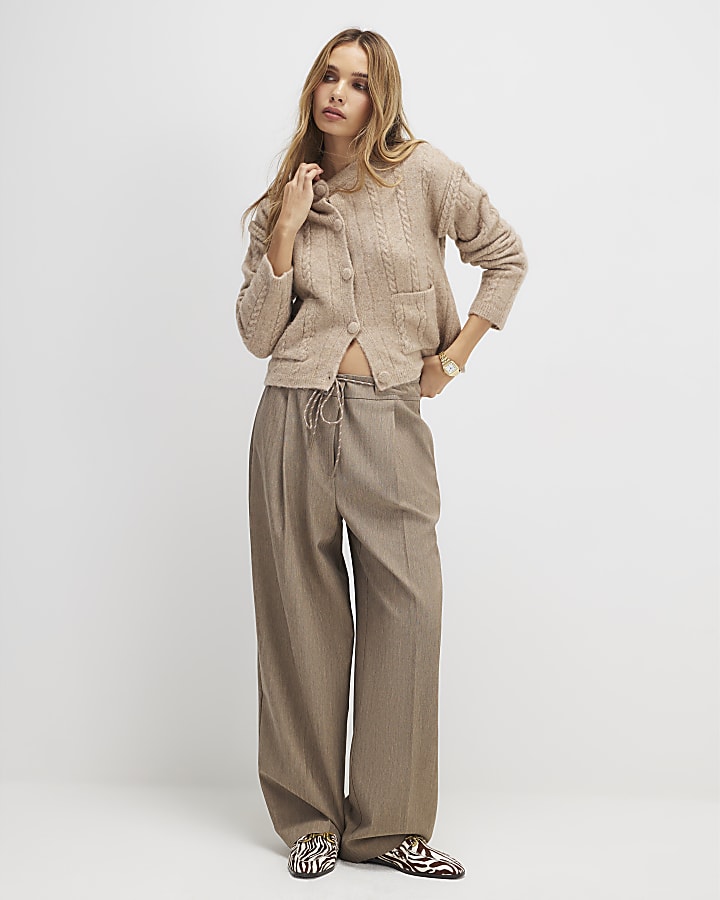 River Island Brown Long Sleeve Cable Knit Cardigan