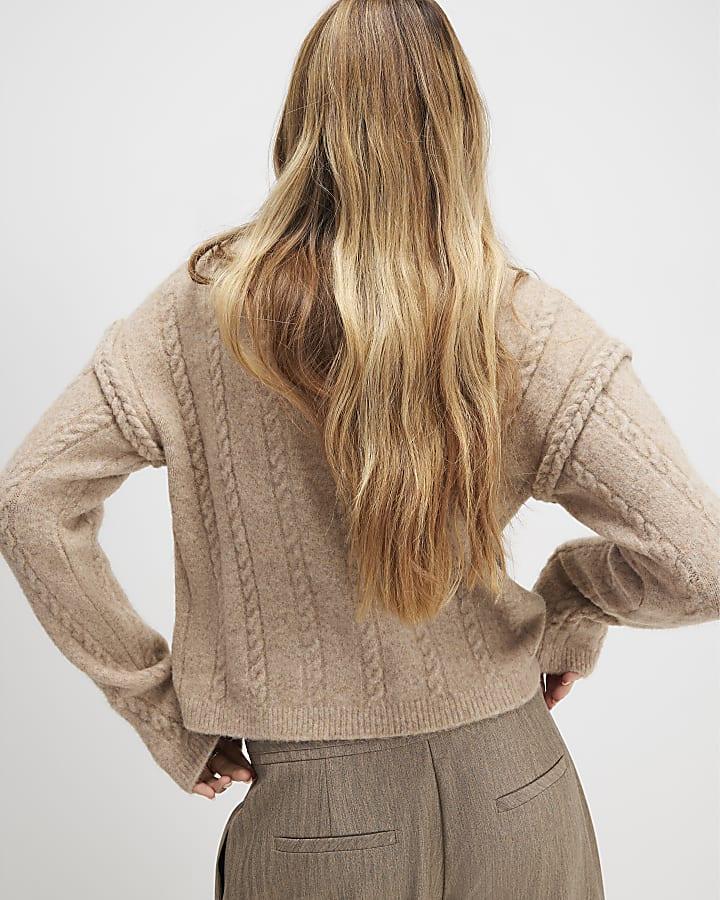 River Island Brown Long Sleeve Cable Knit Cardigan