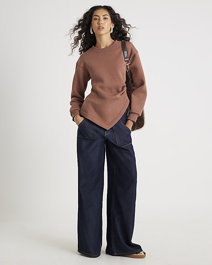 River Island Brown Long Sleeve Draped Sweatshirt