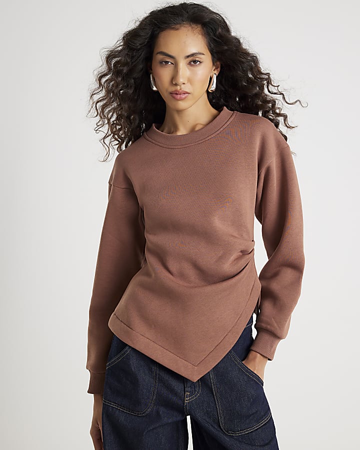 River Island Brown Long Sleeve Draped Sweatshirt