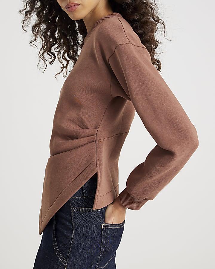 River Island Brown Long Sleeve Draped Sweatshirt