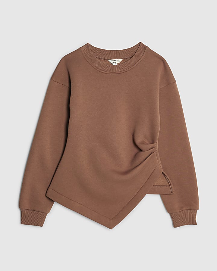 river island Brown Long Sleeve Draped Sweatshirt