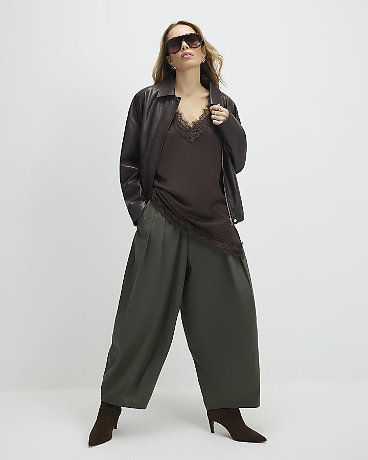 River Island Brown Longline Lace Cami Top