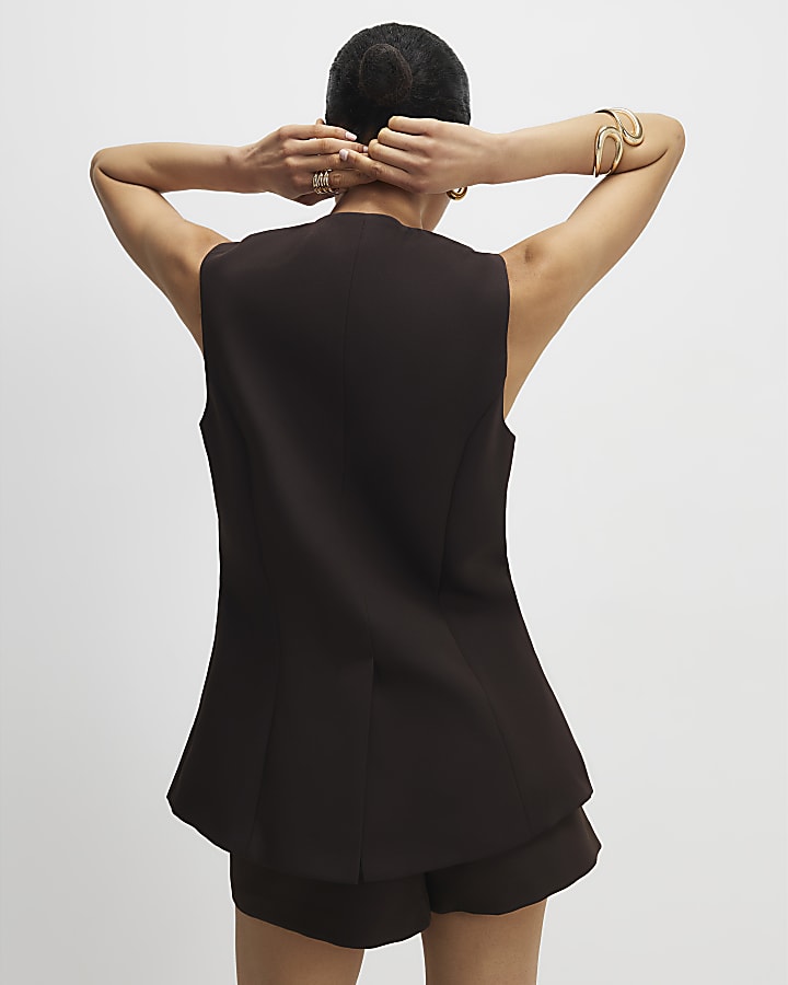 River Island Brown Longline Tailored Waistcoat