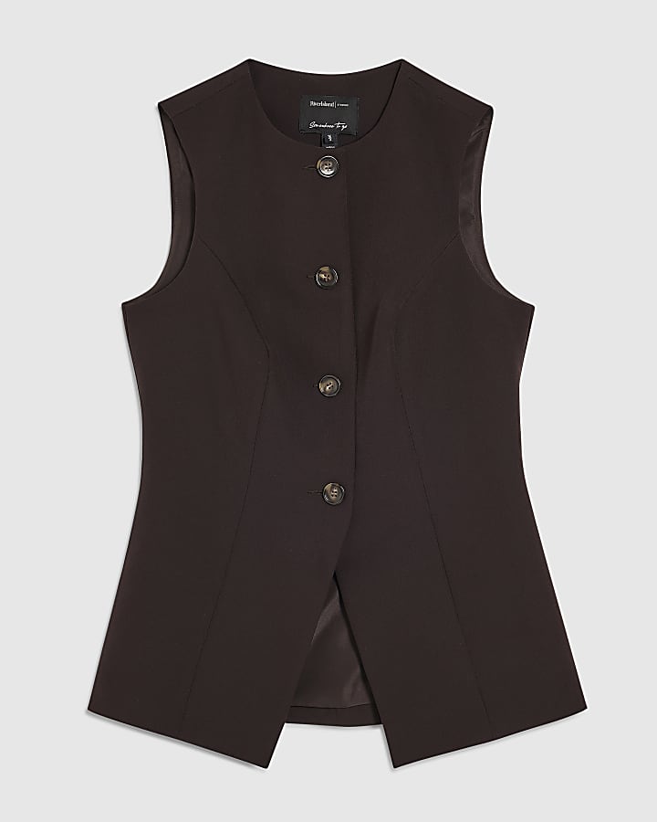 river island Brown Longline Tailored Waistcoat