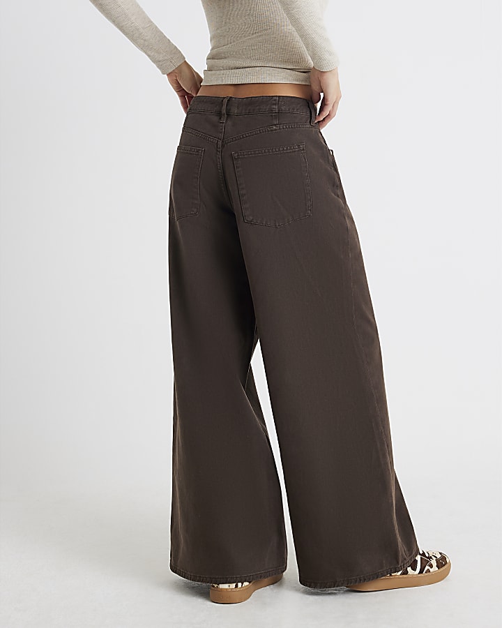 River Island Brown Mid Rise Baggy Wide Leg Jeans